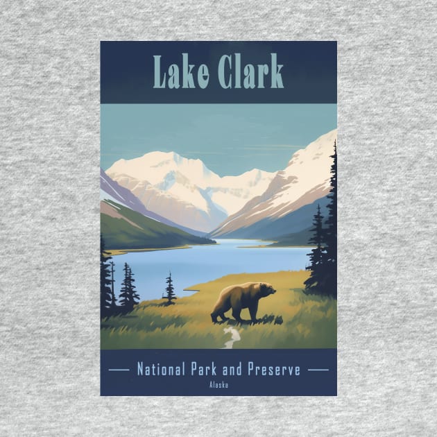 Lake Clark National Park Vintage Travel Poster by GreenMary Design